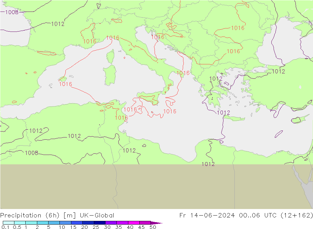 Precipitation (6h) UK-Global Fr 14.06.2024 06 UTC