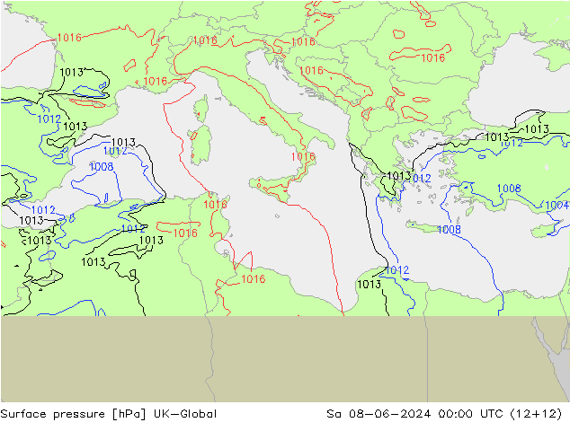 Atmosférický tlak UK-Global So 08.06.2024 00 UTC