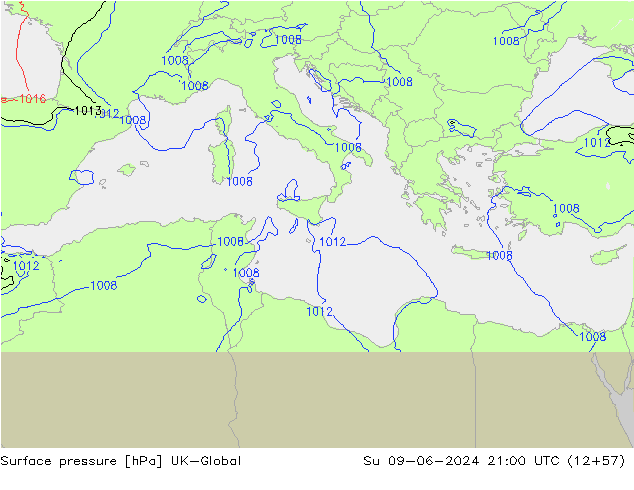 Surface pressure UK-Global Su 09.06.2024 21 UTC