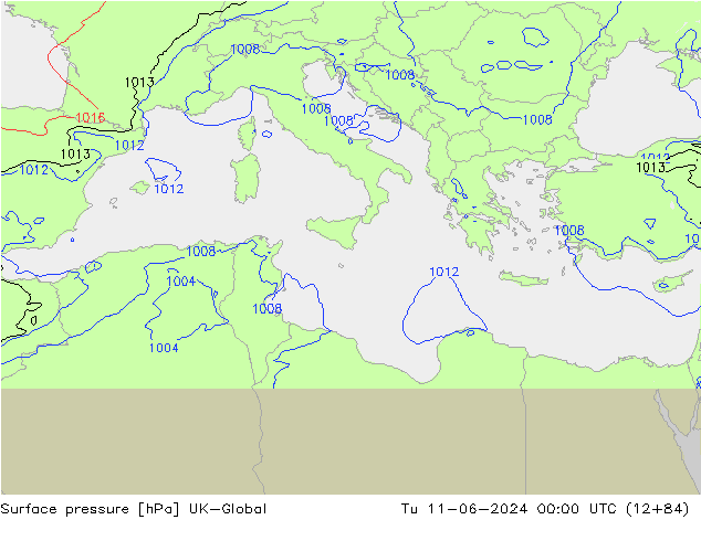 Surface pressure UK-Global Tu 11.06.2024 00 UTC