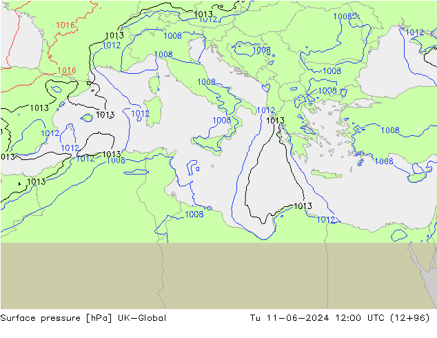 Presión superficial UK-Global mar 11.06.2024 12 UTC