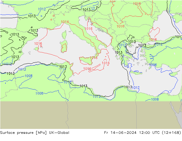 pression de l'air UK-Global ven 14.06.2024 12 UTC