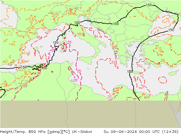 Height/Temp. 850 hPa UK-Global Ne 09.06.2024 00 UTC