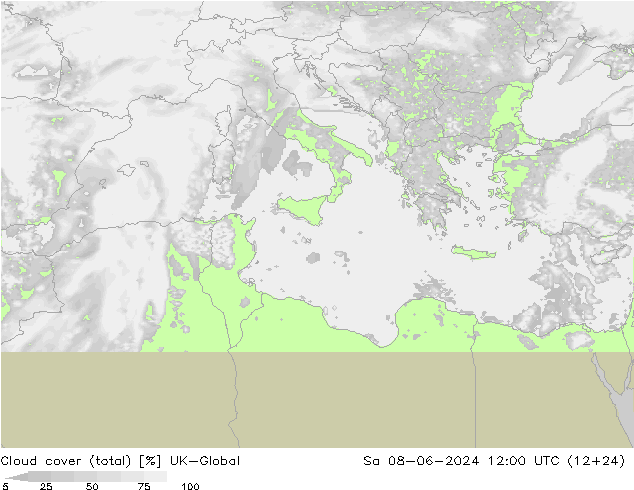 Cloud cover (total) UK-Global So 08.06.2024 12 UTC