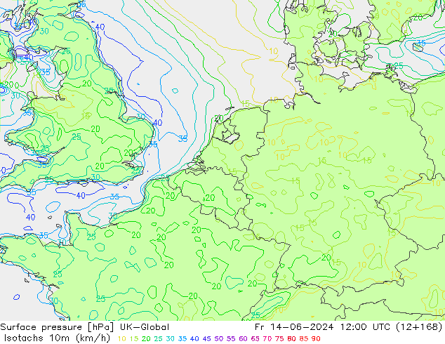 Isotachs (kph) UK-Global Fr 14.06.2024 12 UTC