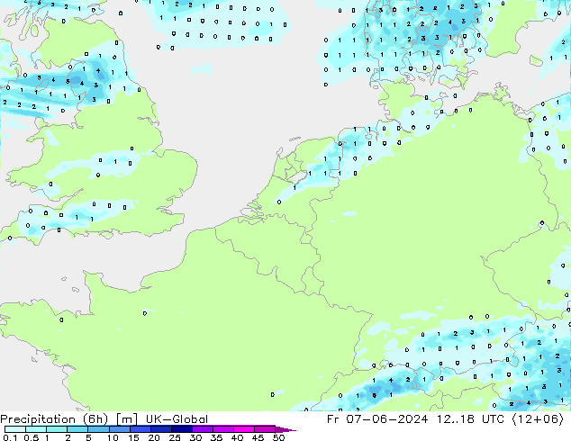 Yağış (6h) UK-Global Cu 07.06.2024 18 UTC