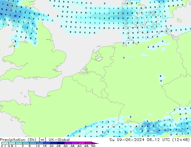 Nied. akkumuliert (6Std) UK-Global So 09.06.2024 12 UTC