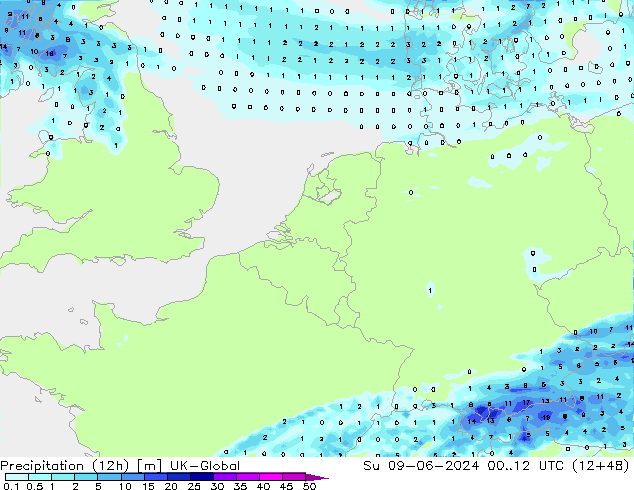 Precipitação (12h) UK-Global Dom 09.06.2024 12 UTC