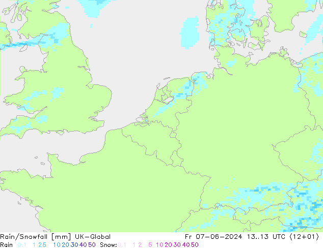Regen/Schneefall UK-Global Fr 07.06.2024 13 UTC
