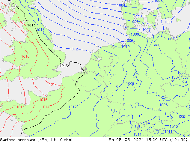 Atmosférický tlak UK-Global So 08.06.2024 18 UTC