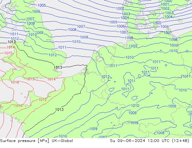 Luchtdruk (Grond) UK-Global zo 09.06.2024 12 UTC