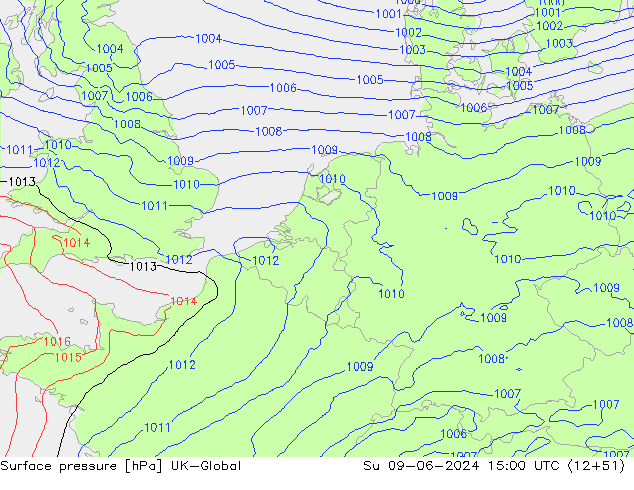 Luchtdruk (Grond) UK-Global zo 09.06.2024 15 UTC