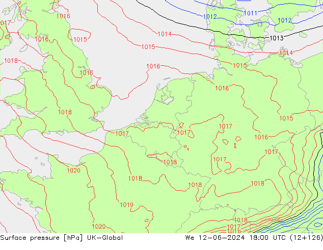 pression de l'air UK-Global mer 12.06.2024 18 UTC