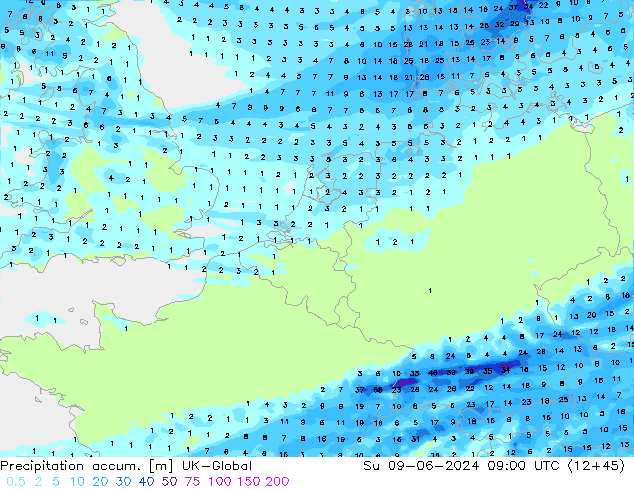 Toplam Yağış UK-Global Paz 09.06.2024 09 UTC
