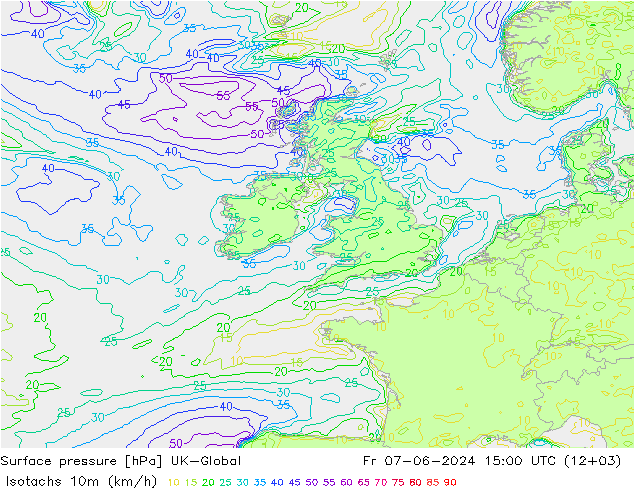 Isotachs (kph) UK-Global ven 07.06.2024 15 UTC