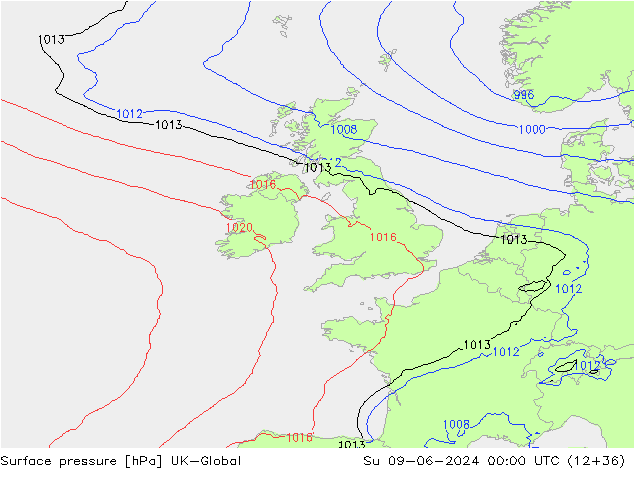 Atmosférický tlak UK-Global Ne 09.06.2024 00 UTC