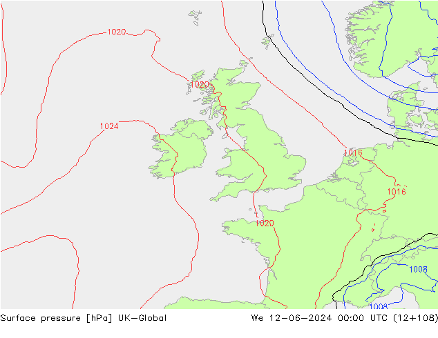 Yer basıncı UK-Global Çar 12.06.2024 00 UTC