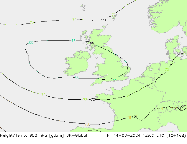 Geop./Temp. 950 hPa UK-Global vie 14.06.2024 12 UTC