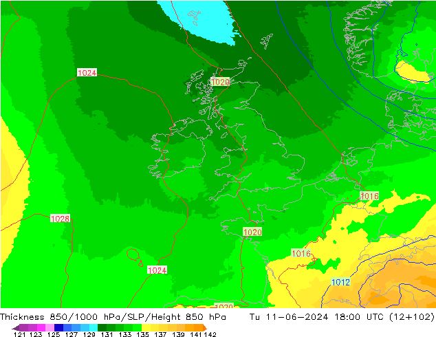 Schichtdicke 850-1000 hPa UK-Global Di 11.06.2024 18 UTC