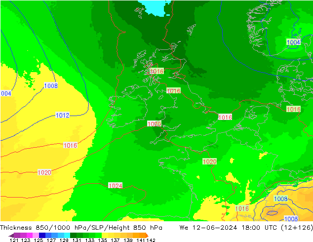 Dikte 850-1000 hPa UK-Global wo 12.06.2024 18 UTC