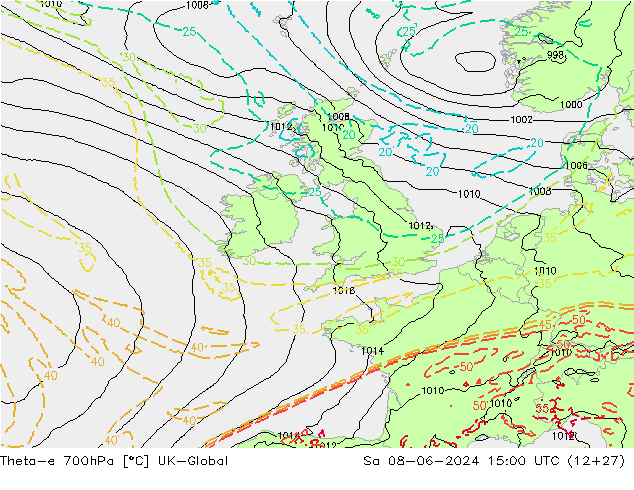 Theta-e 700гПа UK-Global сб 08.06.2024 15 UTC