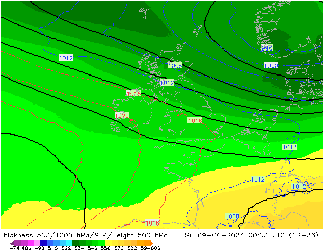 Thck 500-1000hPa UK-Global Ne 09.06.2024 00 UTC