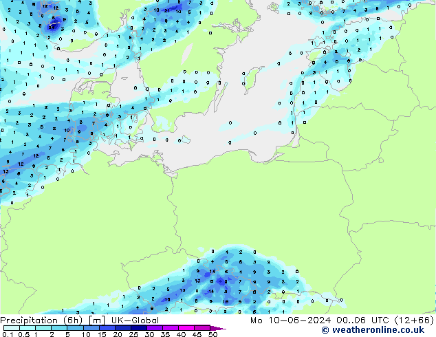 Precipitation (6h) UK-Global Mo 10.06.2024 06 UTC