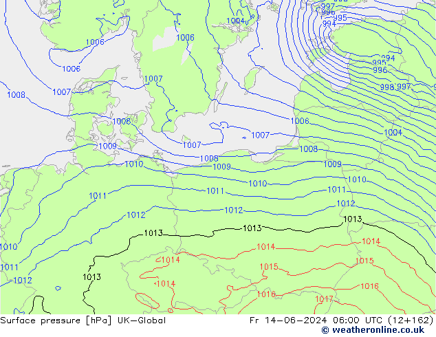 Luchtdruk (Grond) UK-Global vr 14.06.2024 06 UTC