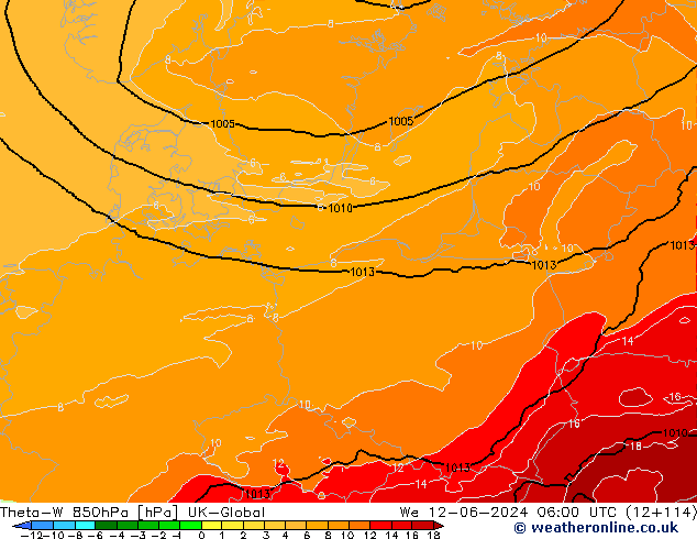 Theta-W 850hPa UK-Global We 12.06.2024 06 UTC
