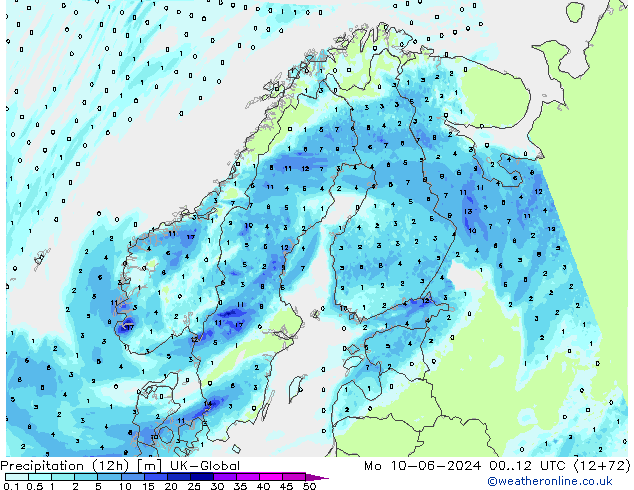 Precipitation (12h) UK-Global Mo 10.06.2024 12 UTC