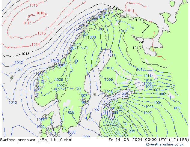 Surface pressure UK-Global Fr 14.06.2024 00 UTC