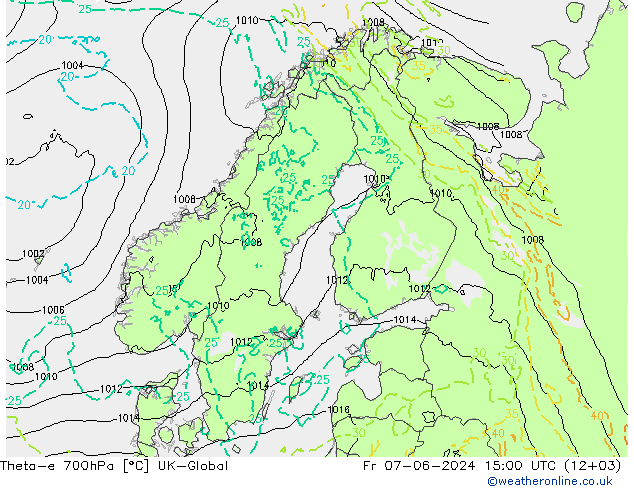 Theta-e 700hPa UK-Global Fr 07.06.2024 15 UTC