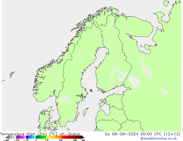 Temp. massima (2m) UK-Global sab 08.06.2024 00 UTC