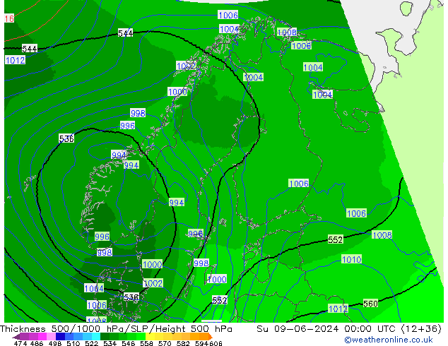 Thck 500-1000hPa UK-Global Su 09.06.2024 00 UTC