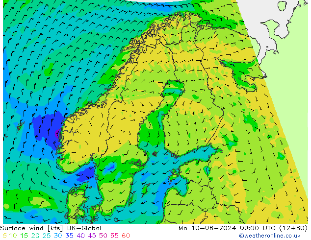 Surface wind UK-Global Mo 10.06.2024 00 UTC