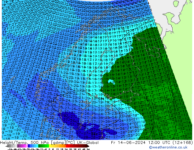 Height/Temp. 500 hPa UK-Global  14.06.2024 12 UTC