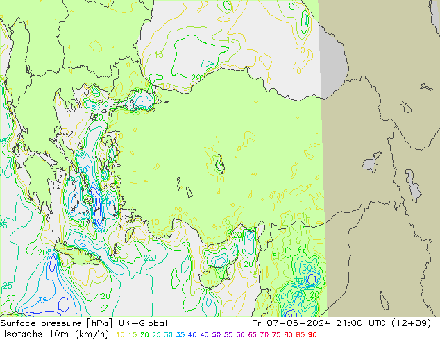 Isotachs (kph) UK-Global Fr 07.06.2024 21 UTC