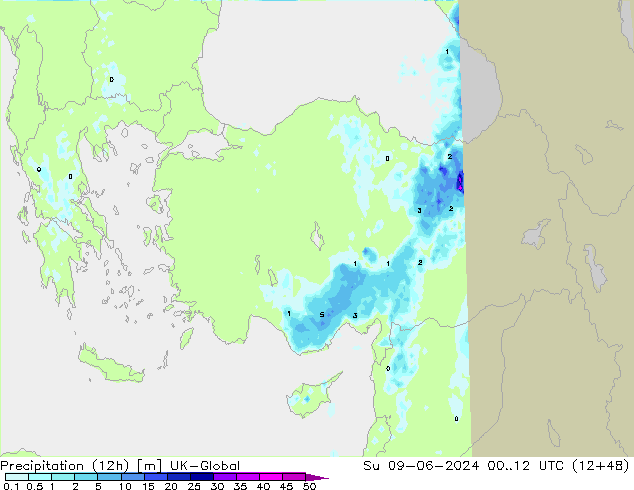 Precipitation (12h) UK-Global Ne 09.06.2024 12 UTC