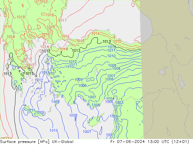 Luchtdruk (Grond) UK-Global vr 07.06.2024 13 UTC