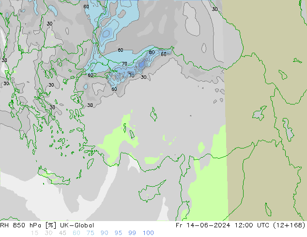 RH 850 hPa UK-Global Fr 14.06.2024 12 UTC