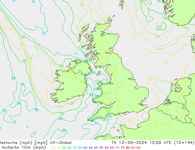 Isotaca (mph) UK-Global jue 13.06.2024 12 UTC