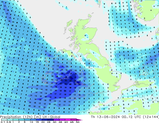 Precipitación (12h) UK-Global jue 13.06.2024 12 UTC