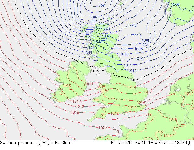 Surface pressure UK-Global Fr 07.06.2024 18 UTC