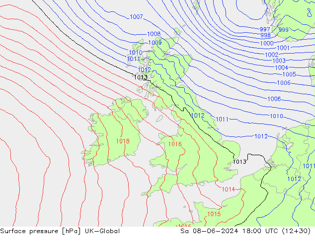 Surface pressure UK-Global Sa 08.06.2024 18 UTC