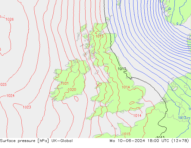 Surface pressure UK-Global Mo 10.06.2024 18 UTC