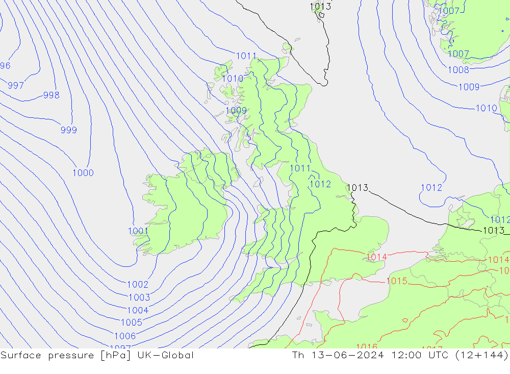 Surface pressure UK-Global Th 13.06.2024 12 UTC