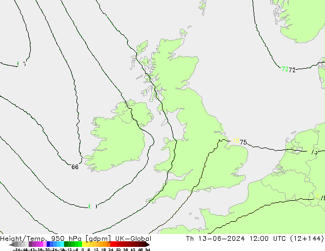 Geop./Temp. 950 hPa UK-Global jue 13.06.2024 12 UTC