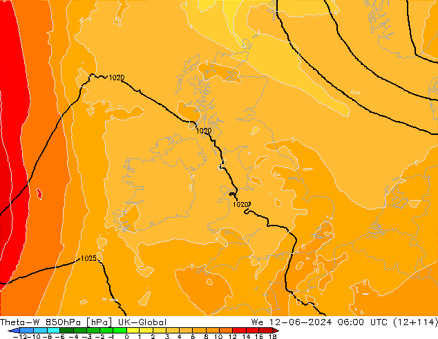 Theta-W 850hPa UK-Global We 12.06.2024 06 UTC