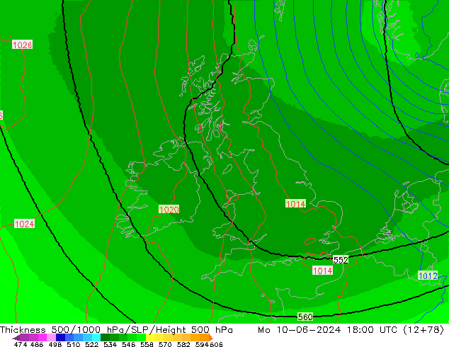 Thck 500-1000hPa UK-Global Mo 10.06.2024 18 UTC