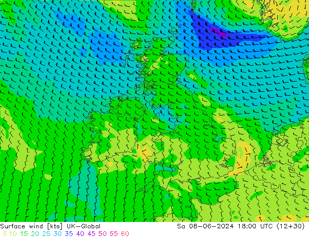 Surface wind UK-Global Sa 08.06.2024 18 UTC